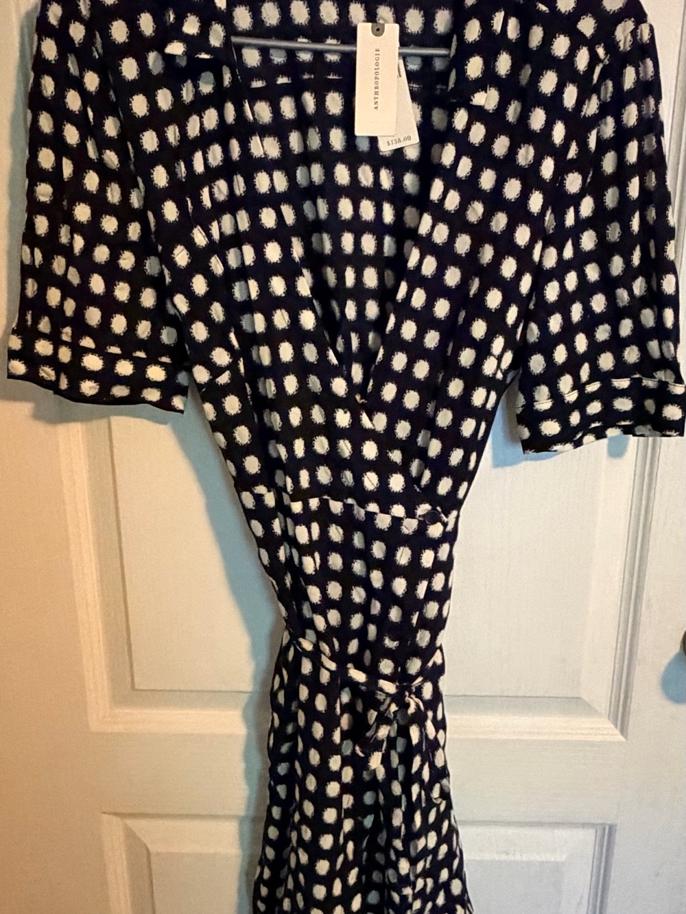 Anthropologie Black and White Polka Dot Wrap Dress with Tie Waist